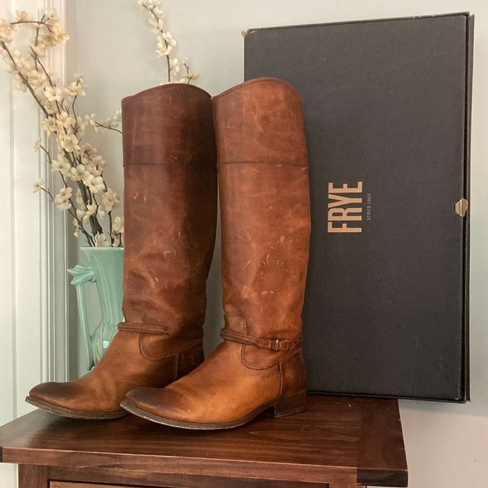 FRYE Melissa Seam Tall Cognac Leather Boot